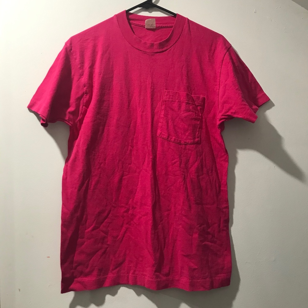 🍓5/$5!! Hot Pink/Fuchsia Fruit of the Loom Pocket Tee